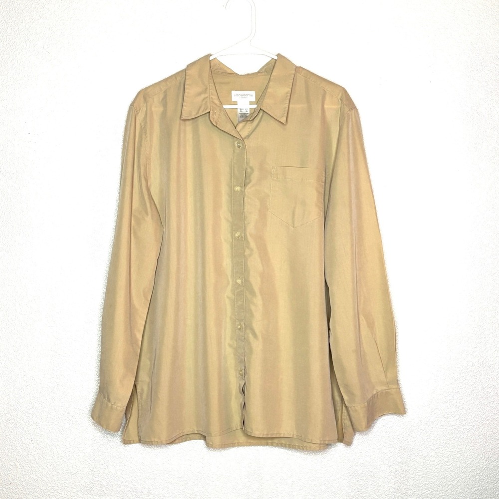 Liz Claiborne Lizsport Women's Shirt XL Tan Button Up Long Sleeve Women's - Picture 2 of 4